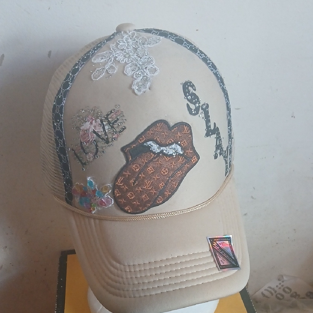 Custom Stylish Beige Cap with Embellishments